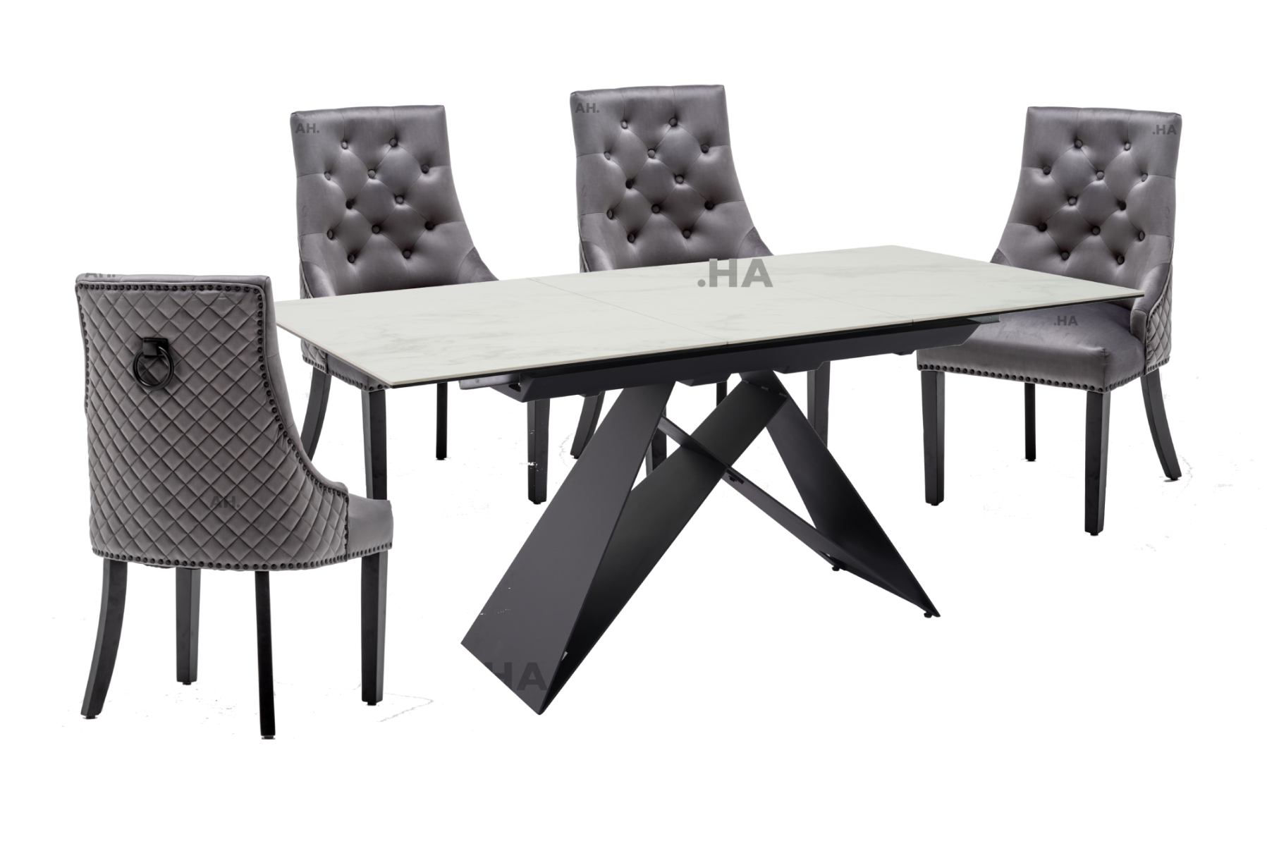 Oakwood Serena  White Ceramic Pop Up Ext Dining Table With Cambridge Dining Chairs