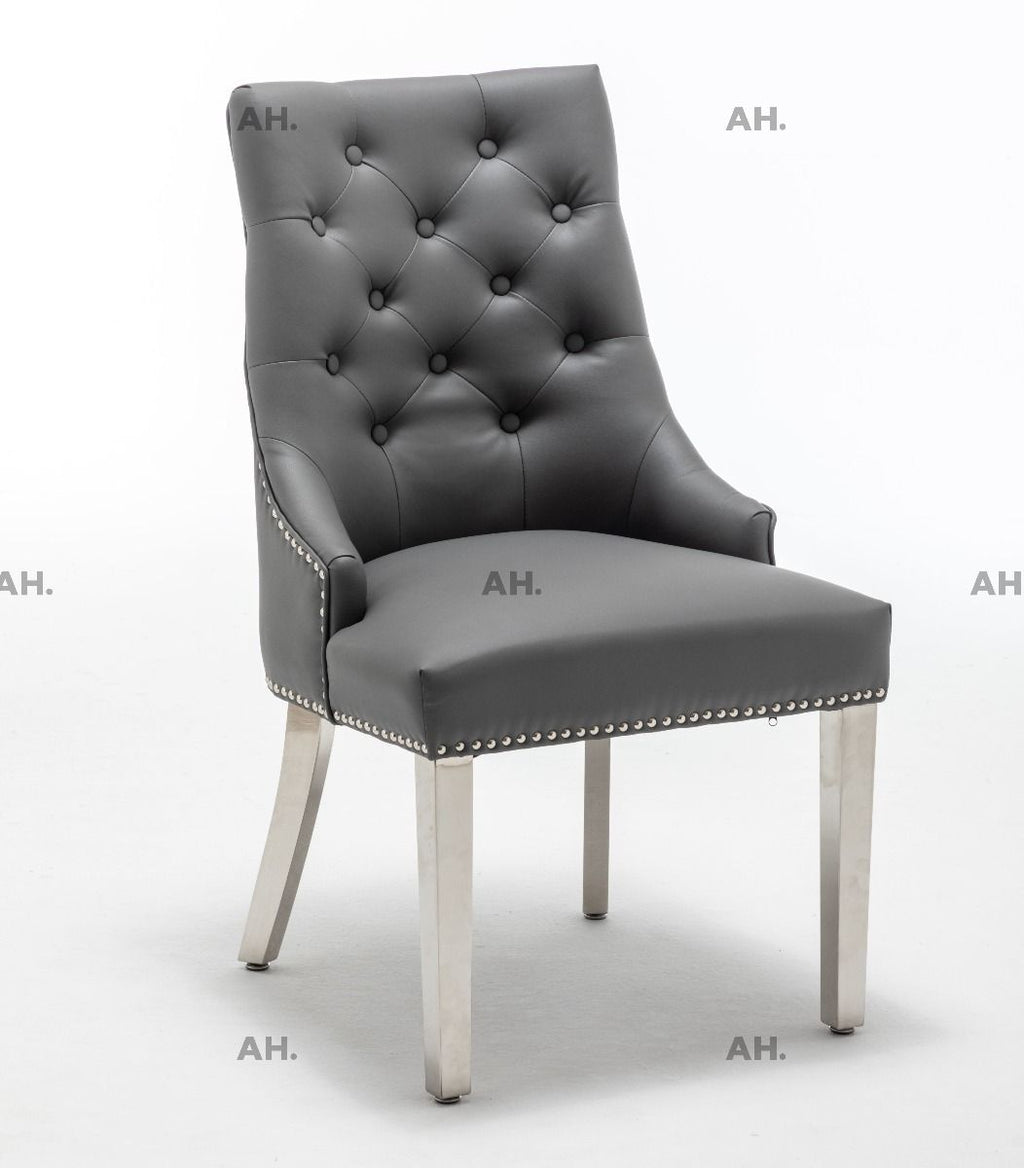 Oakwood K Edmundson Grey Ring Knockerback PU Leather Dining Chairs