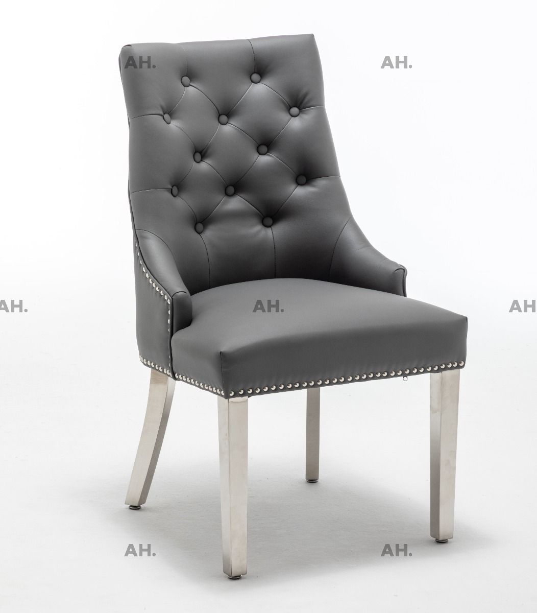 Oakwood K Edmundson Grey Ring Knockerback PU Leather Dining Chairs