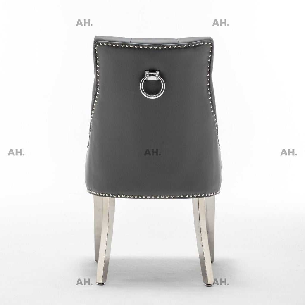 Oakwood K Edmundson Grey Ring Knockerback PU Leather Dining Chairs