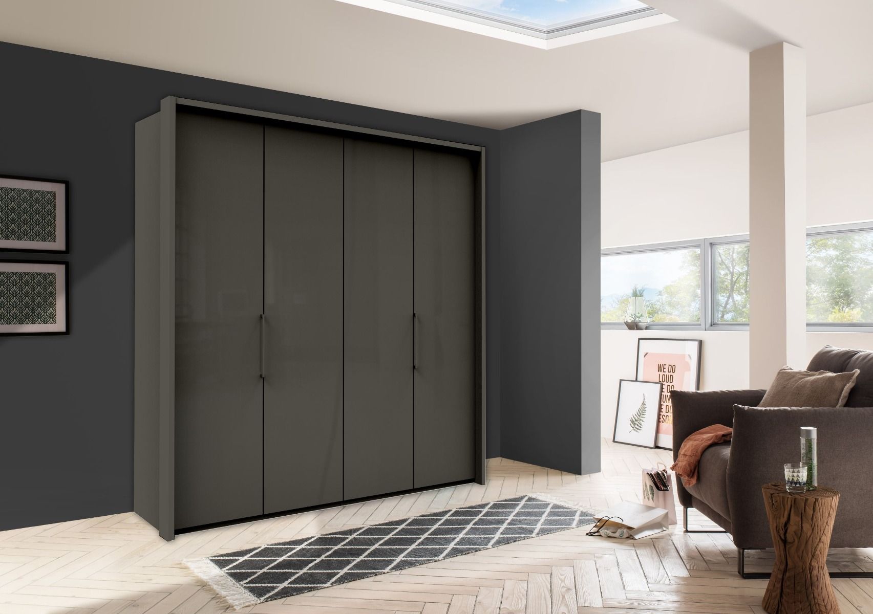 Oakwood Wiemann Kansas White Glass 4 Door Wardrobe with Bi-Folding Automatic Doors