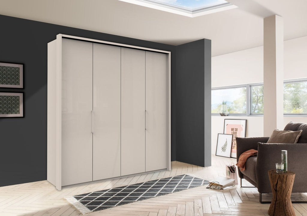 Oakwood Wiemann Kansas White Glass 4 Door Wardrobe with Bi-Folding Automatic Doors
