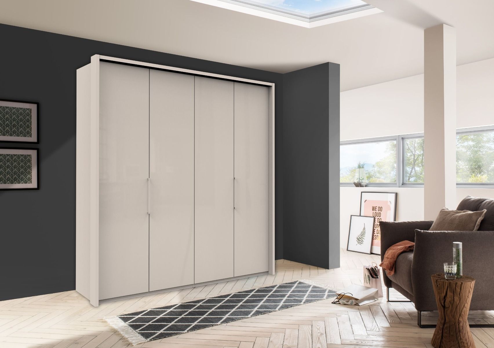 Oakwood Wiemann Kansas White Glass 4 Door Wardrobe with Bi-Folding Automatic Doors