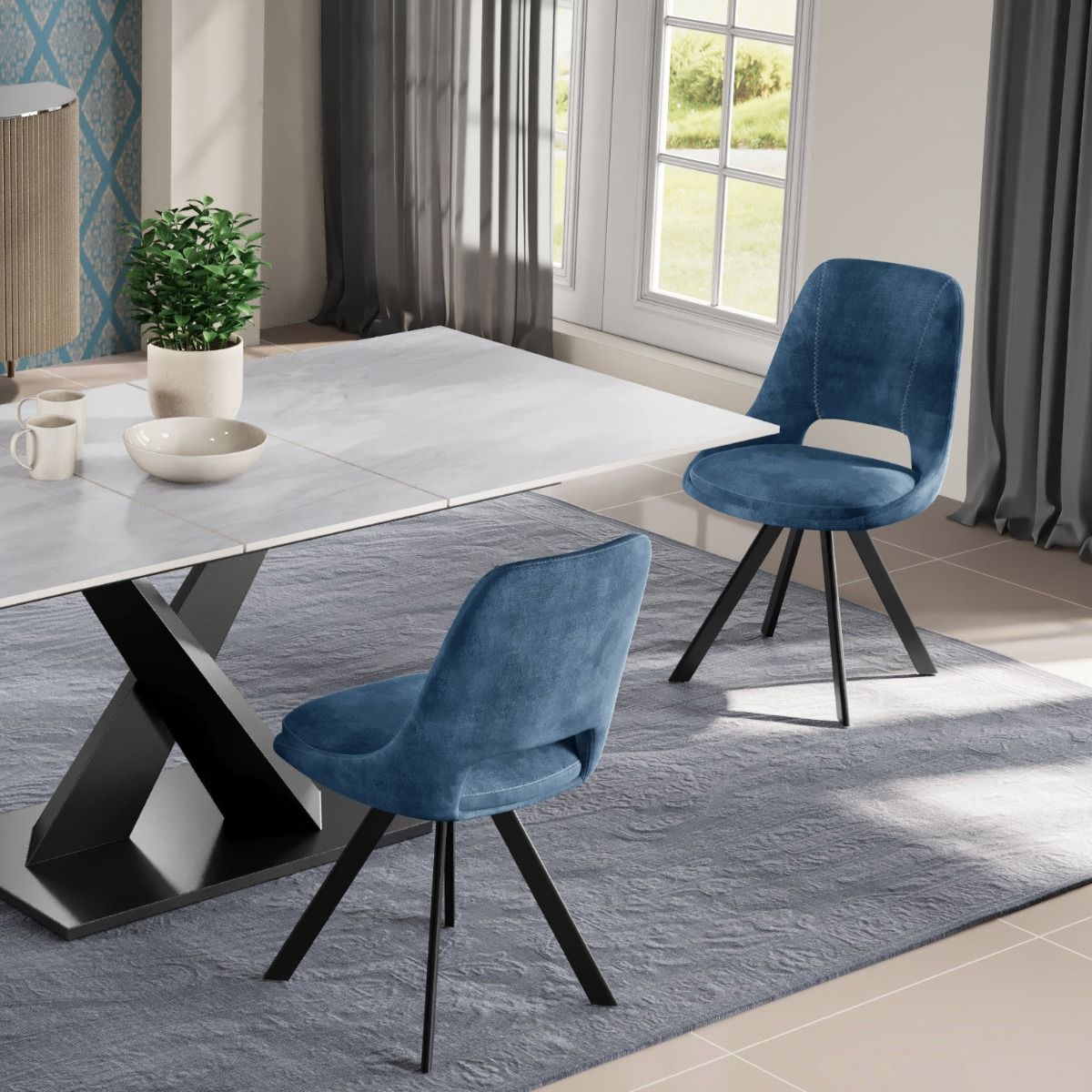 Oakwood Krona Velvet Dining Chair with Black Metal Legs