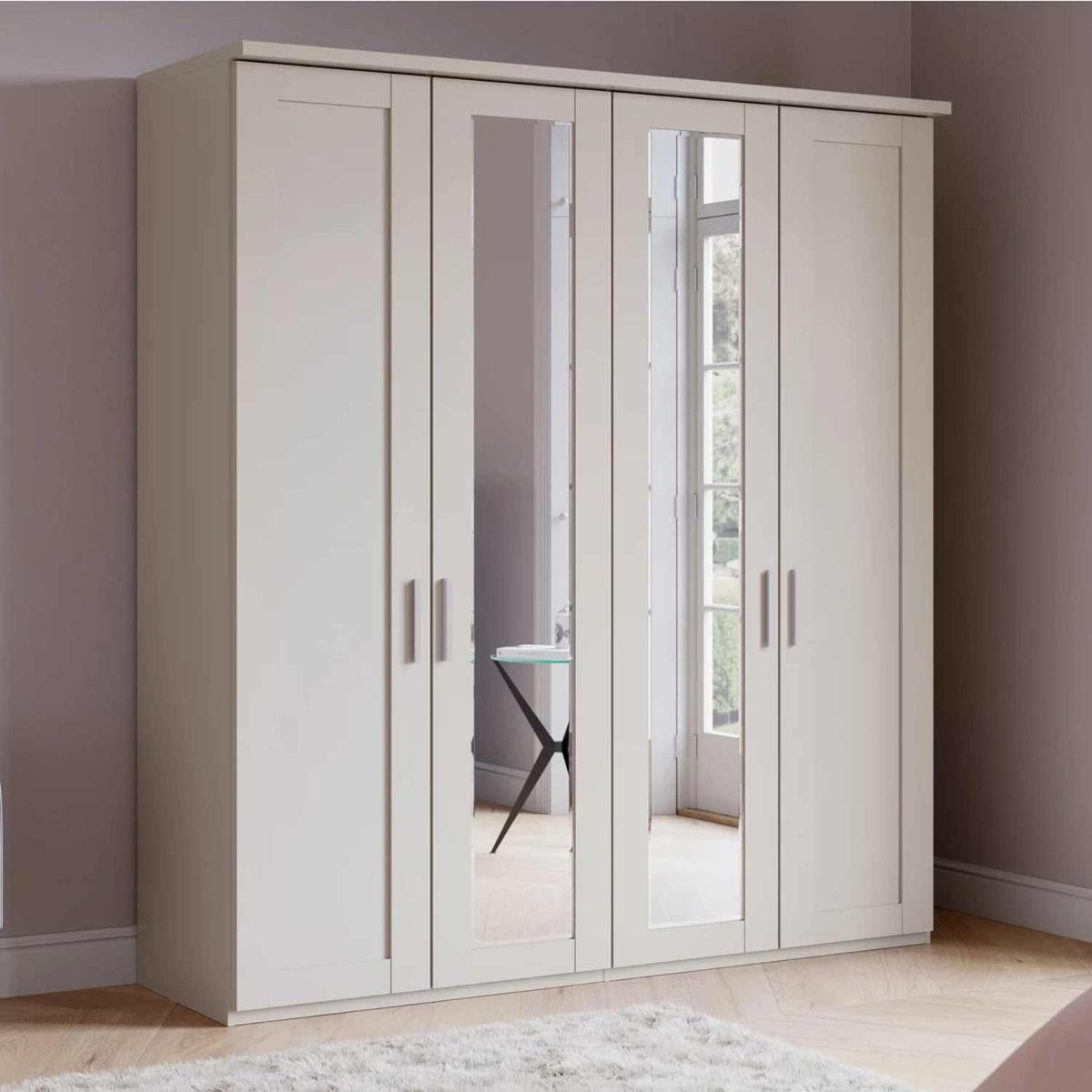 Oakwood Wiemann Cambridge Mirrored 4 Door Hinged Wardrobe With Cornice