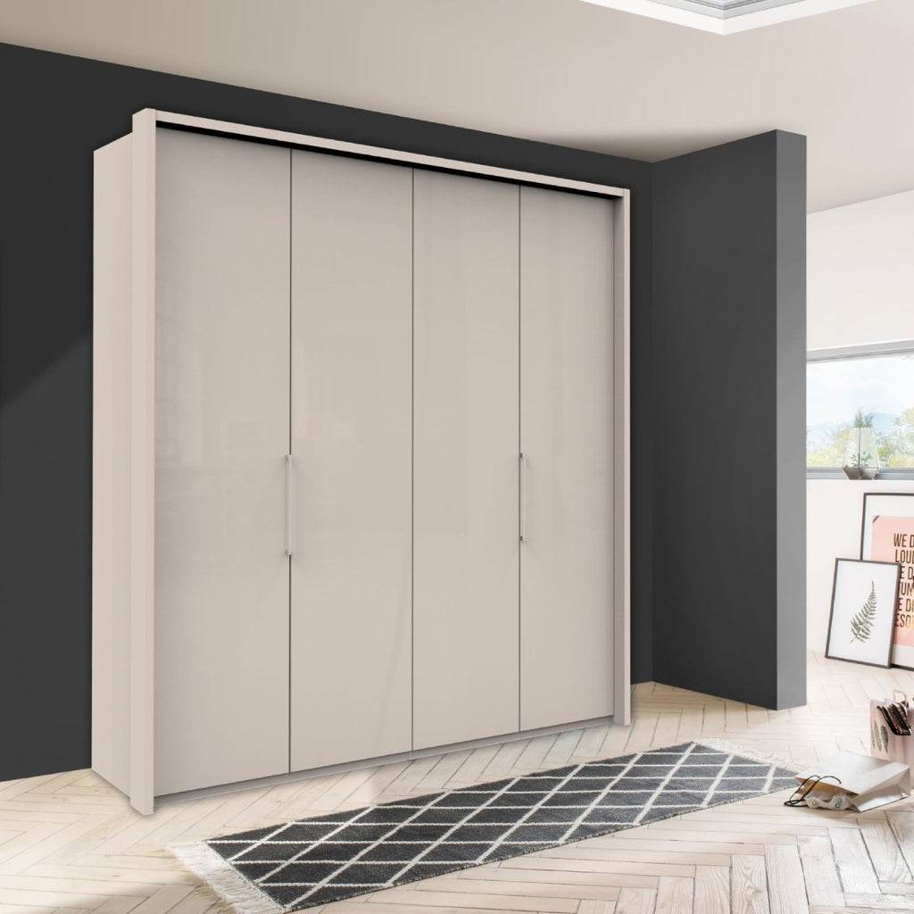 Oakwood Wiemann Kansas White Glass 4 Door Wardrobe with Bi-Folding Automatic Doors