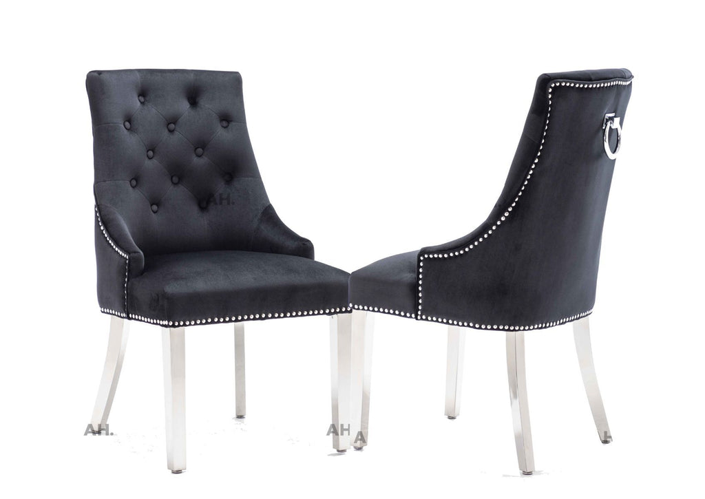 Oakwood Knightsbridge Black Knockerback Plush Velvet Dining Chair