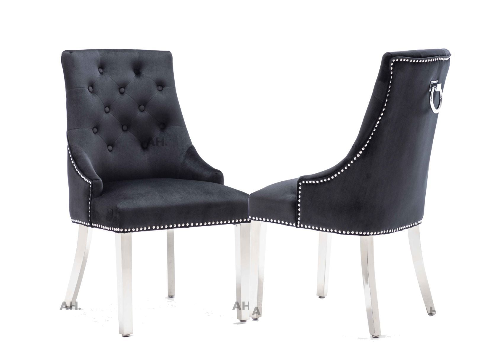 Oakwood Knightsbridge Black Knockerback Plush Velvet Dining Chair