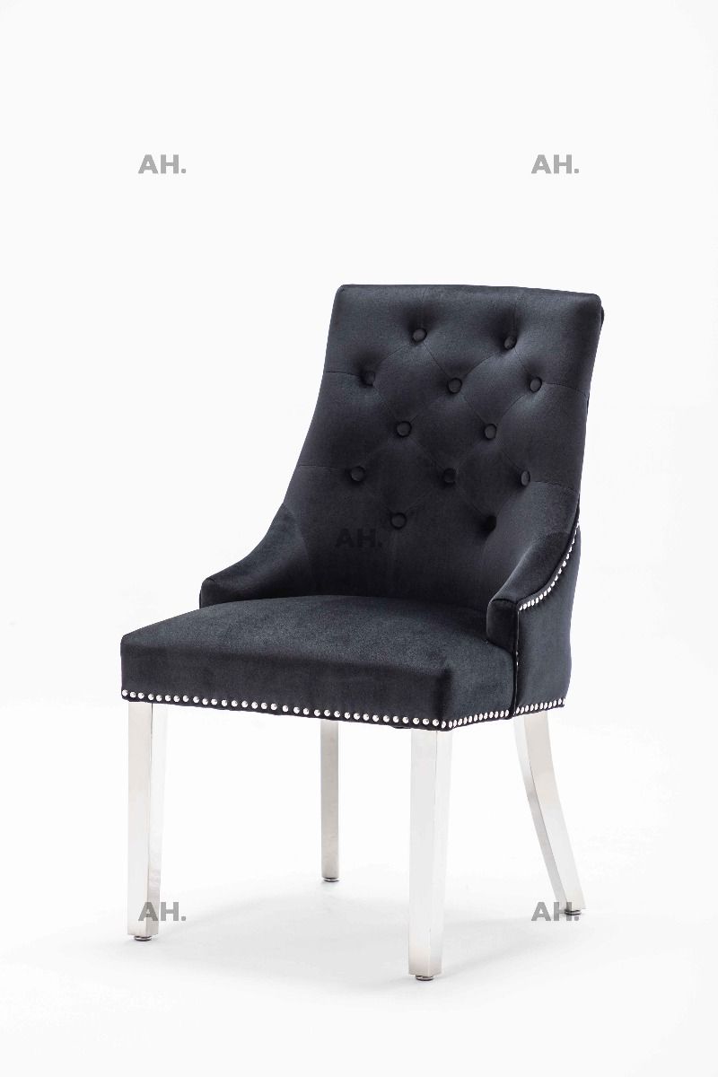 Oakwood Knightsbridge Black Knockerback Plush Velvet Dining Chair