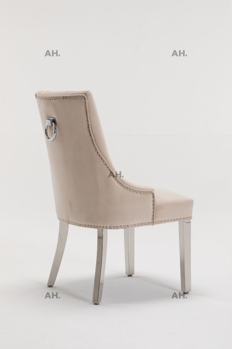 Oakwood Knightsbridge Plush Velvet Cream Ring Knockerback Dining Chair