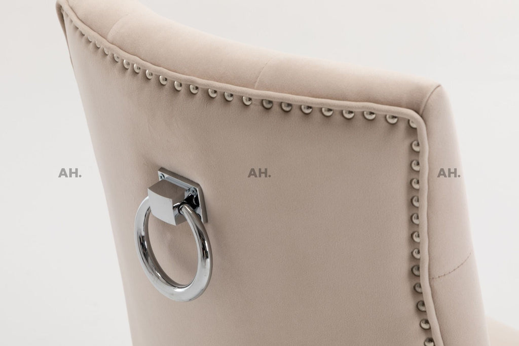 Oakwood Knightsbridge Plush Velvet Cream Ring Knockerback Dining Chair