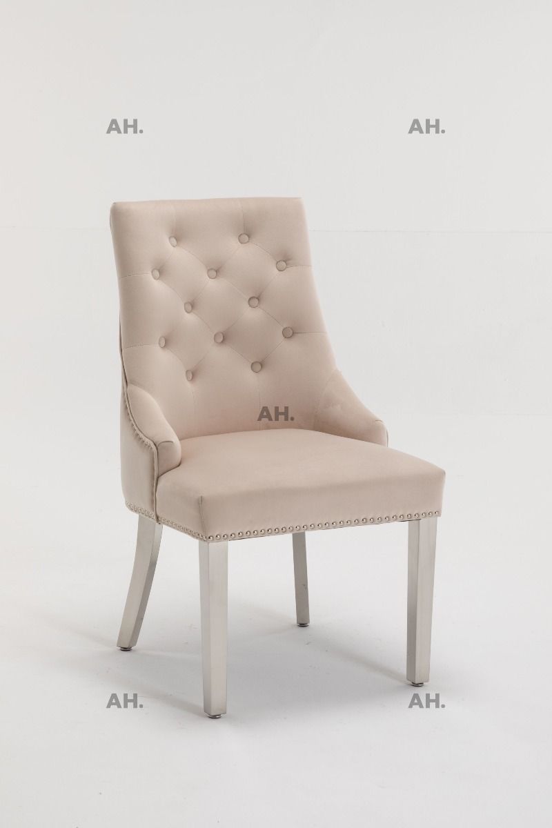 Oakwood Knightsbridge Plush Velvet Cream Ring Knockerback Dining Chair