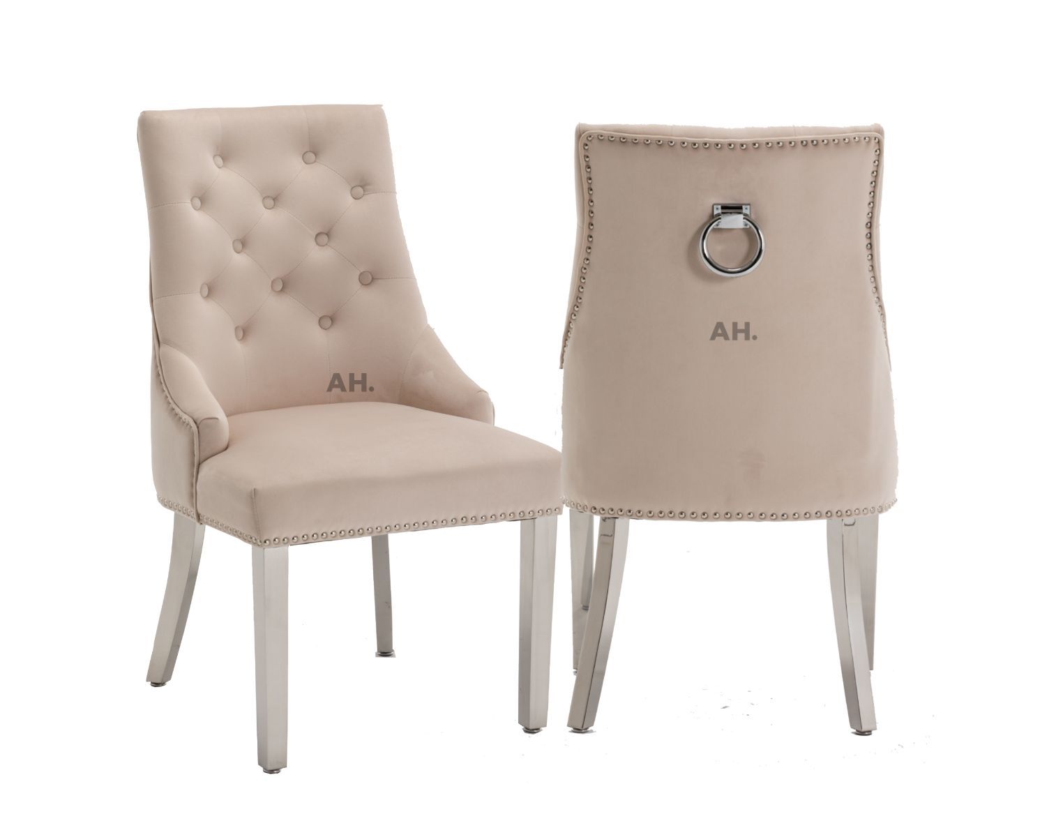 Oakwood Knightsbridge Plush Velvet Cream Ring Knockerback Dining Chair