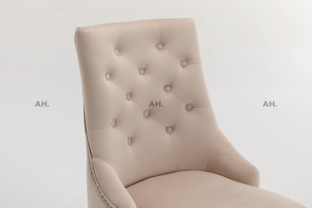 Oakwood Knightsbridge Plush Velvet Cream Ring Knockerback Dining Chair