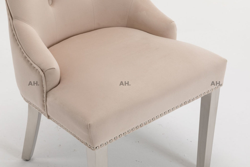 Oakwood Knightsbridge Plush Velvet Cream Ring Knockerback Dining Chair