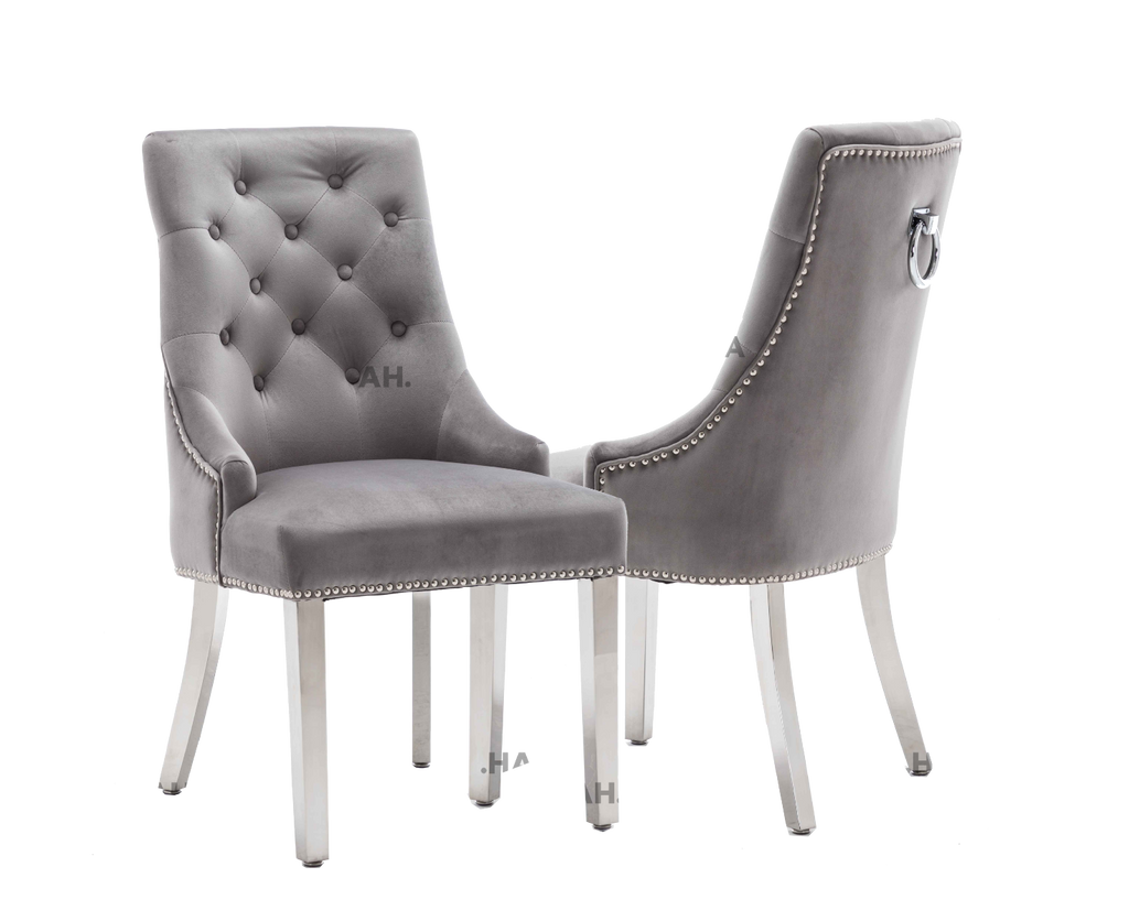Oakwood Knightsbridge Light Grey Knockerback Plush Velvet Chair