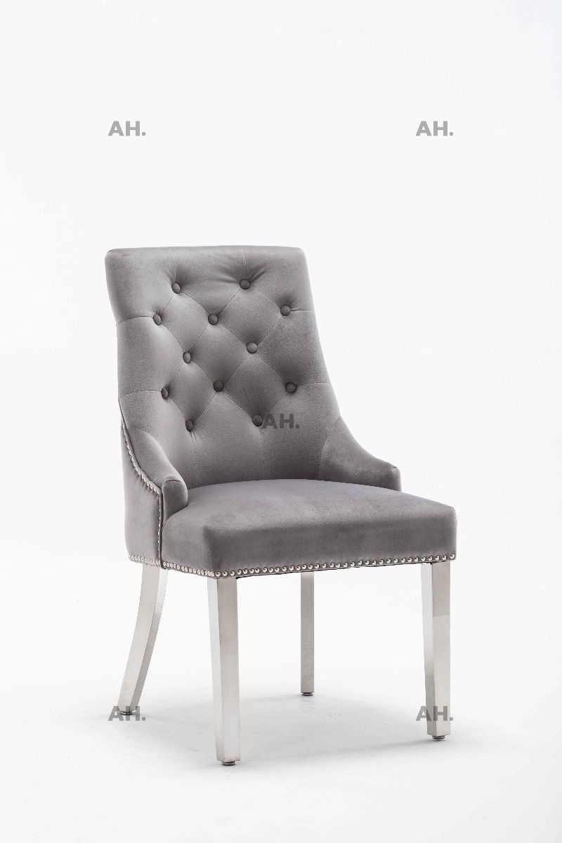 Oakwood Knightsbridge Light Grey Knockerback Plush Velvet Chair