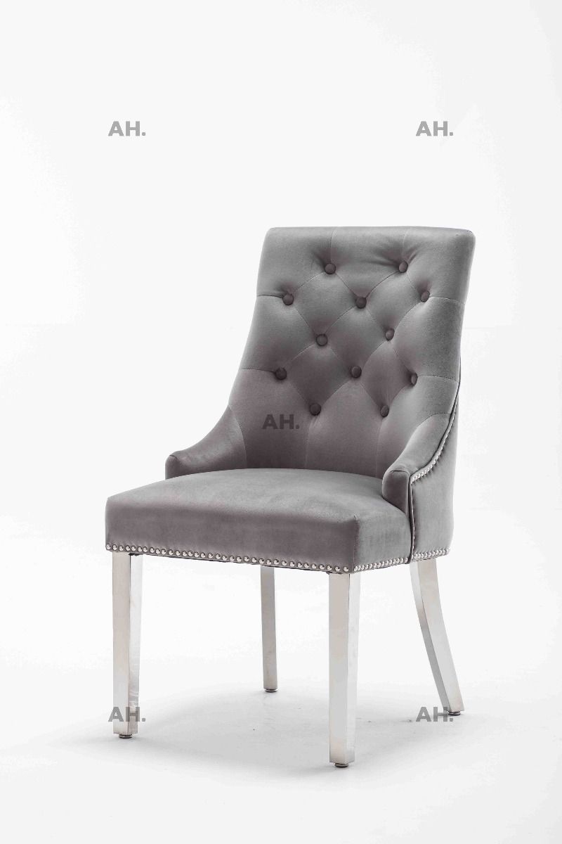 Oakwood Knightsbridge Light Grey Knockerback Plush Velvet Chair