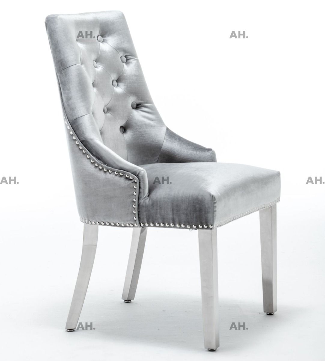 Oakwood Arianna 1.8M Grey Marble Dining Table With Shimmer Knockerback Chairs