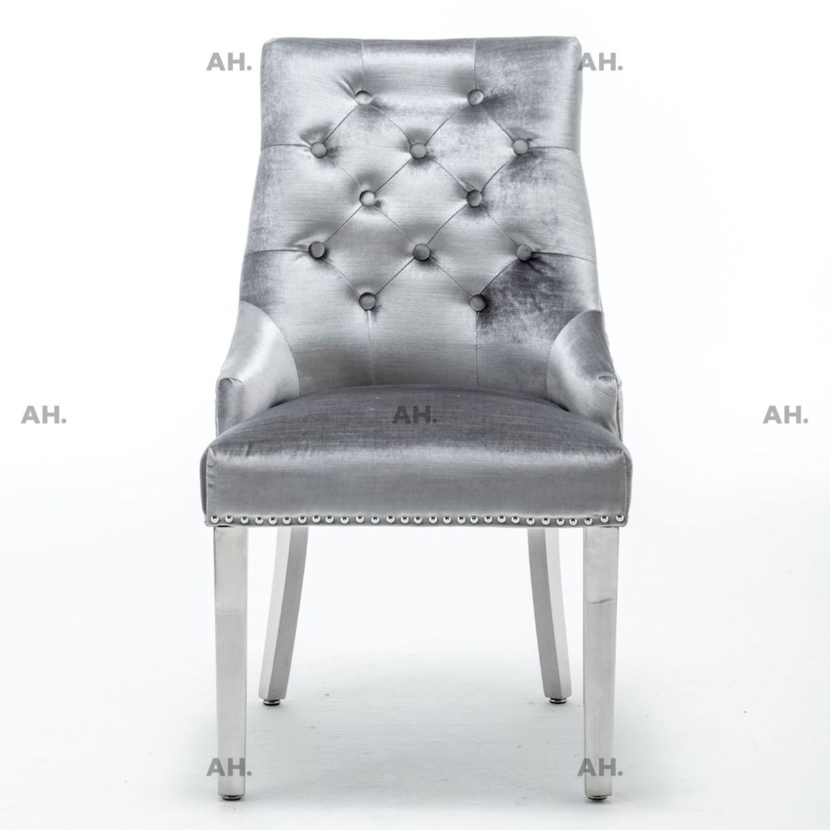 Oakwood Oracle 130cm Round Grey Marble Dining Table & 4 Knightsbridge Silvery Grey Ring Knocker Chairs
