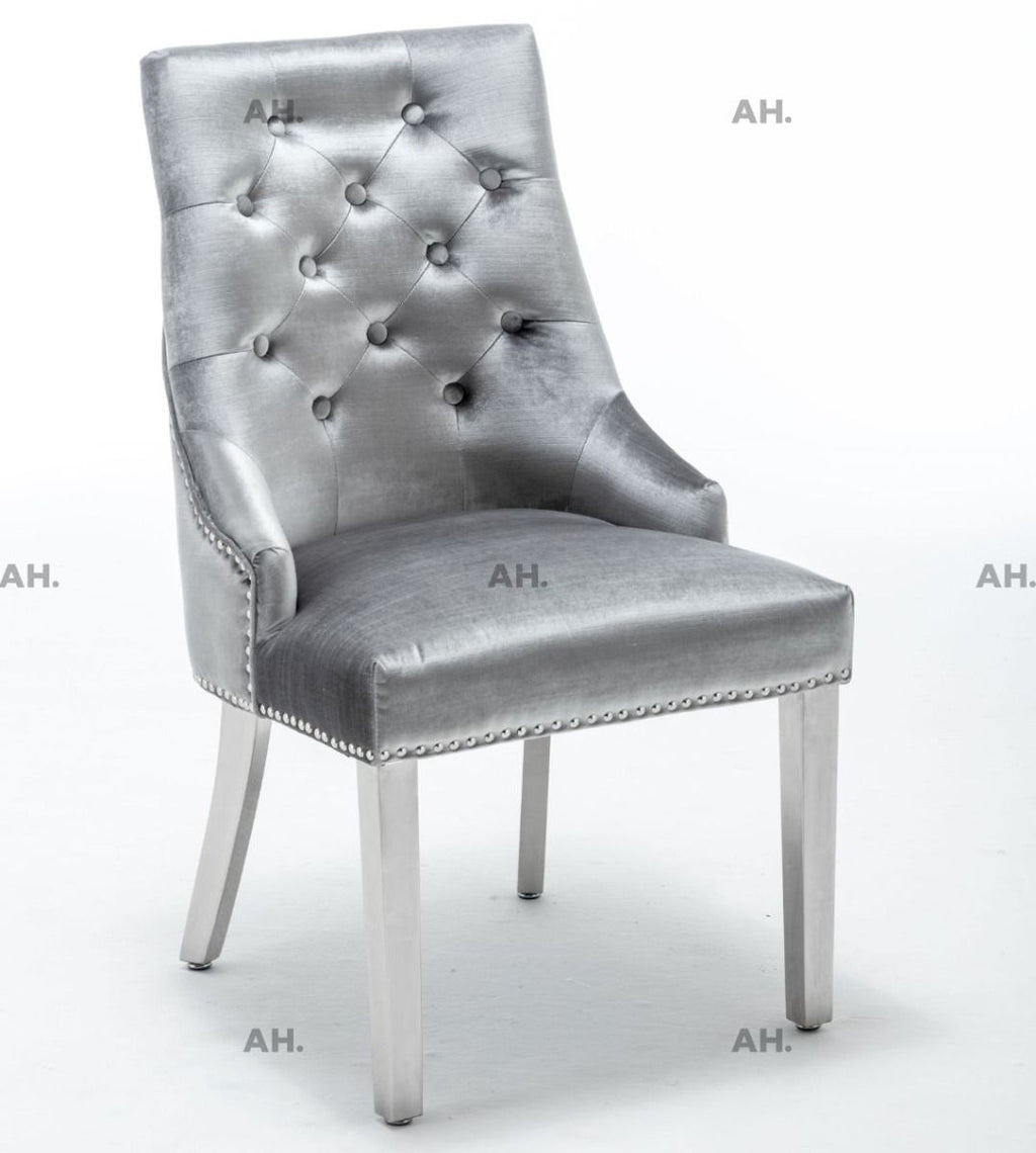 Oakwood Arianna 1.8M Grey Marble Dining Table With Shimmer Knockerback Chairs