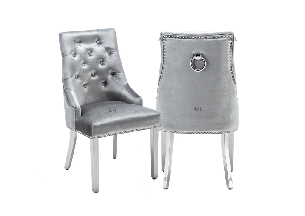 Oakwood Knightsbridge Light Grey Knockerback Plush Velvet Chair