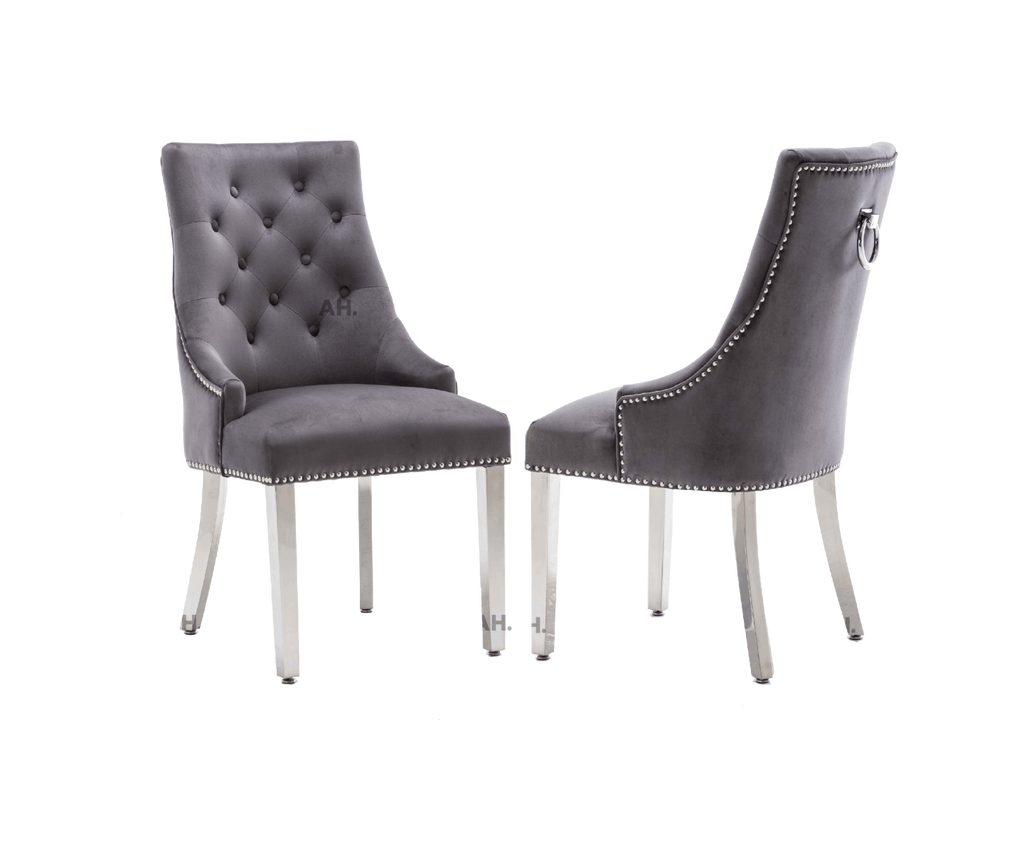 Oakwood Knightsbridge Dark Grey Ring Knockerback Plush Velvet Dining Chair