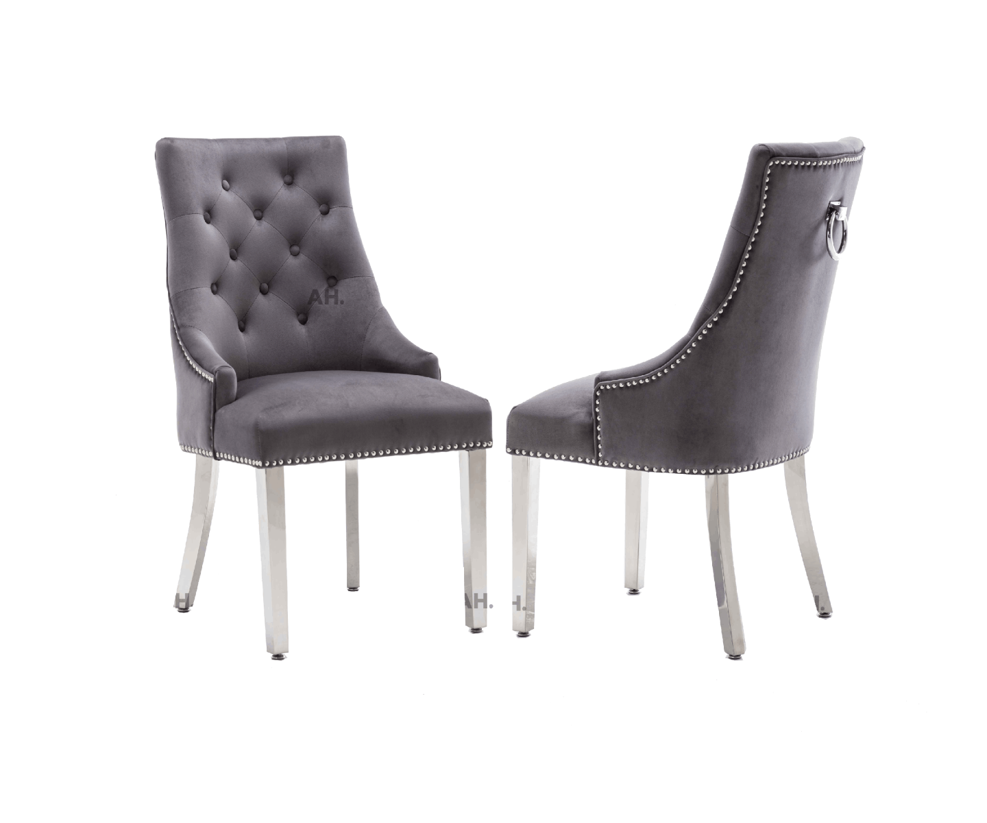 Oakwood Knightsbridge Dark Grey Ring Knockerback Plush Velvet Dining Chair
