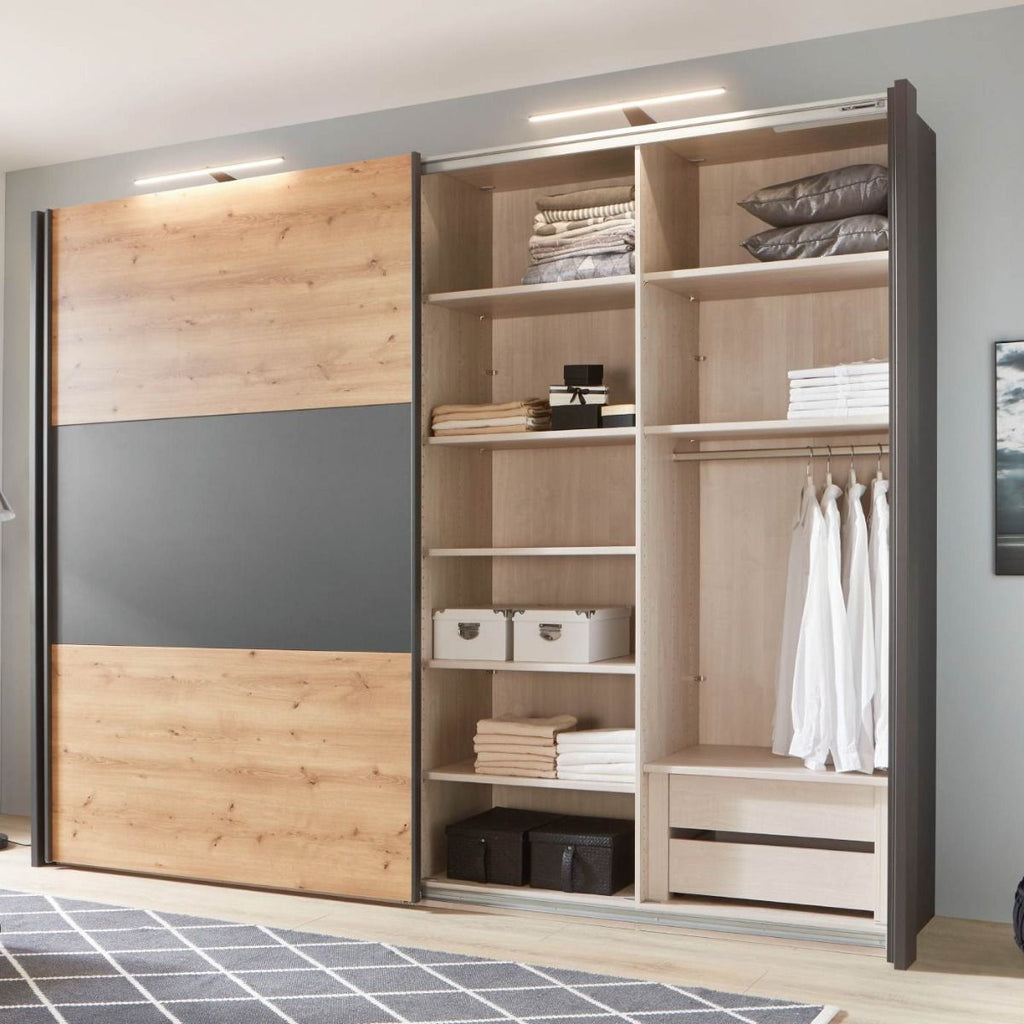 Oakwood Wiemann Korfu Bianco Oak & Graphite 2 Door Sliding Wardrobe