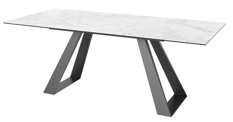 Oakwood Merlino Ceramic Grey Marble Pop Up Ext Dining Table With Zola Dining Chairs
