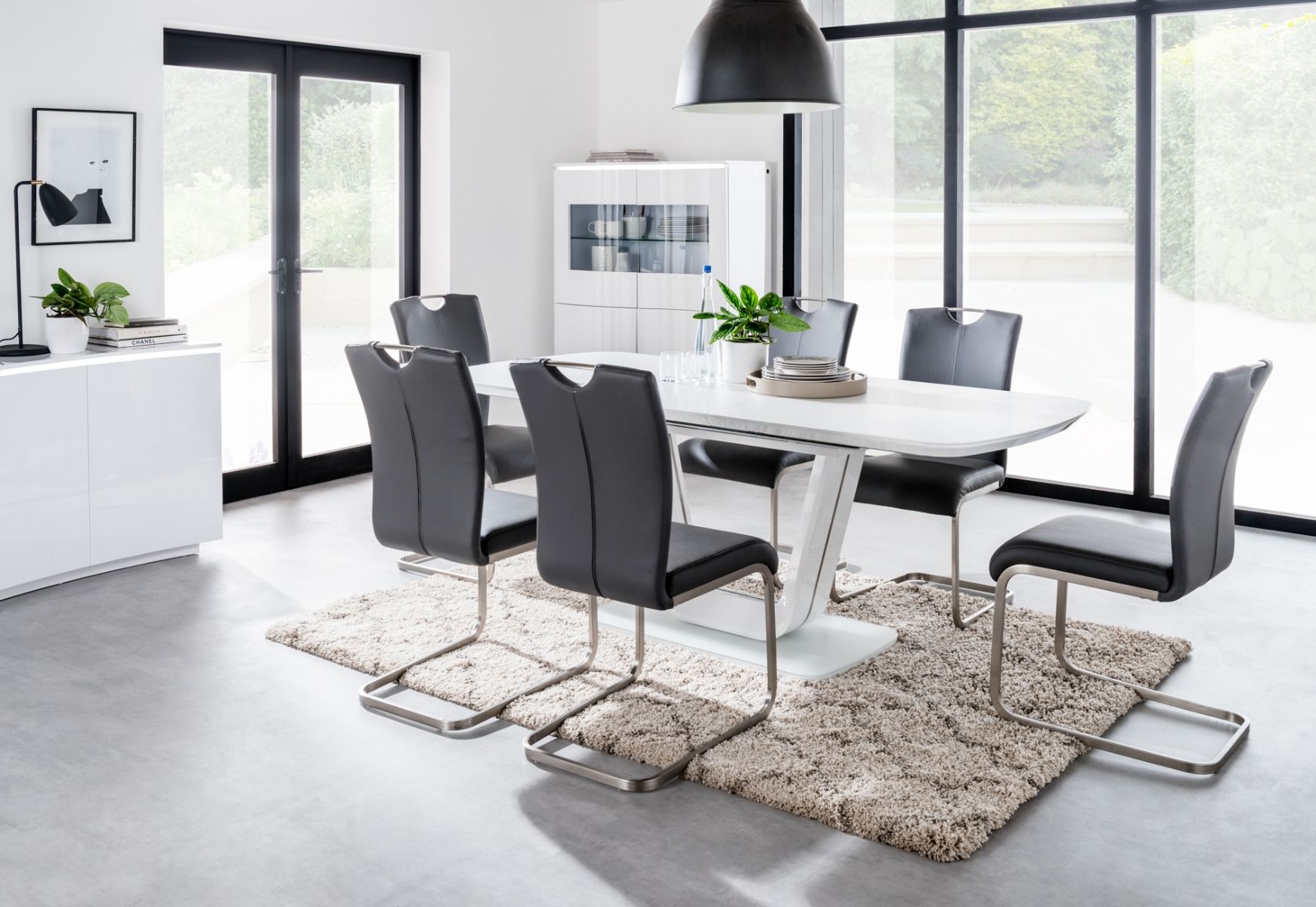 Oakwood Vida Living Lazzaro 160cm Ext White High Gloss Dining Table 4 Chairs