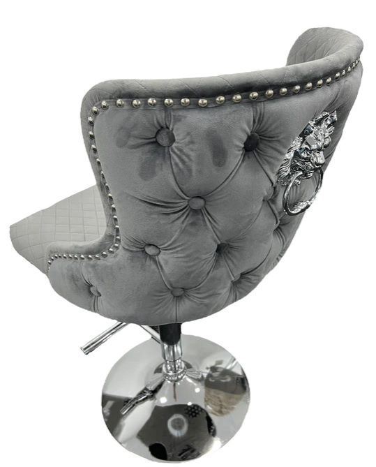 Oakwood Lewis Dark Grey Lion back Plush Velvet Barstool