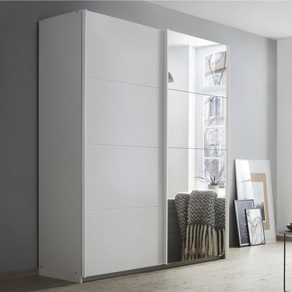 Oakwood Rauch Luma 181cm 2 Door Sliding Wardrobe with 1 Decor Door and 1 Mirror Door