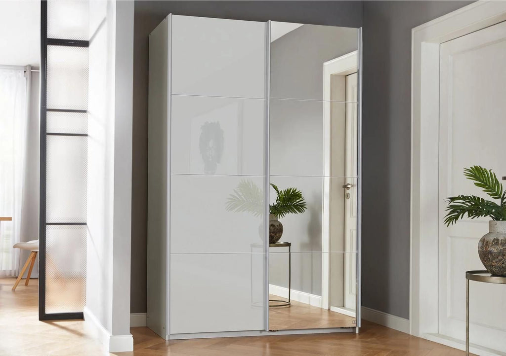 Oakwood Rauch Luma 136cm 2 Door Sliding Wardrobe with 1 Glass Door and 1 Mirror Door