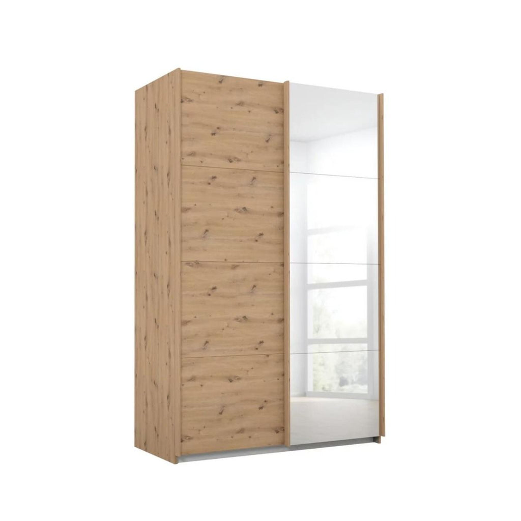 Oakwood Rauch Luma 136cm 2 Door Sliding Wardrobe with 1 Decor Door and 1 Mirror Door