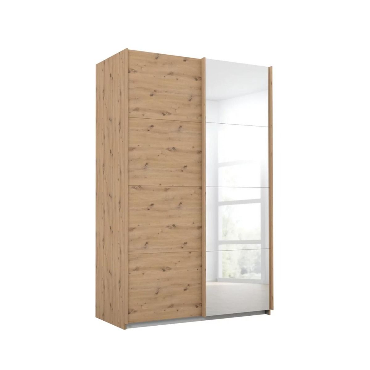 Oakwood Rauch Luma 136cm 2 Door Sliding Wardrobe with 1 Decor Door and 1 Mirror Door