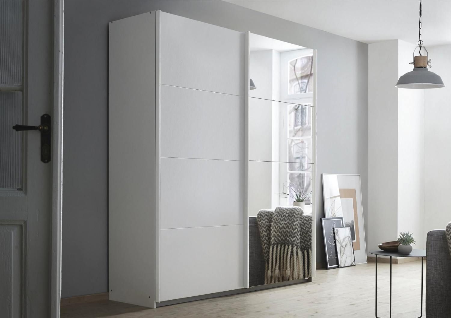 Oakwood Rauch Luma 181cm 2 Door Sliding Wardrobe with 1 Decor Door and 1 Mirror Door