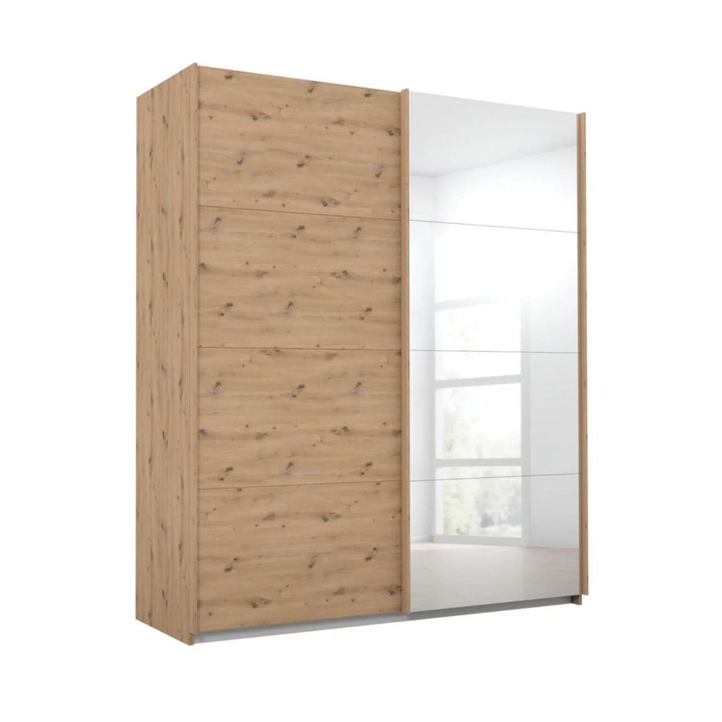 Oakwood Rauch Luma 181cm 2 Door Sliding Wardrobe with 1 Decor Door and 1 Mirror Door