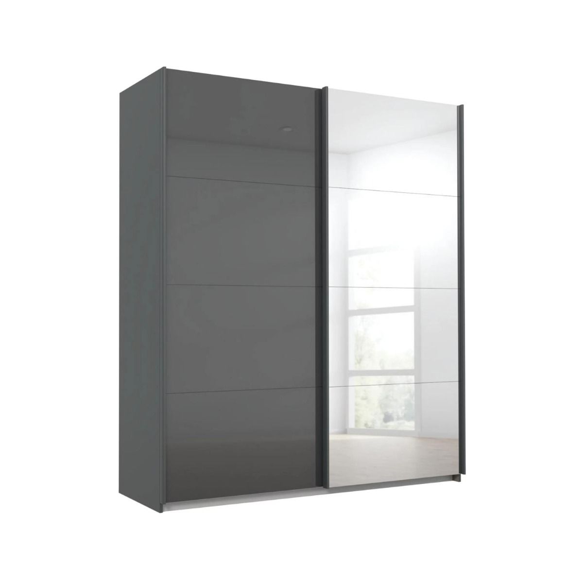 Oakwood Rauch Luma 181cm 2 Door Sliding Wardrobe with 1 Glass Door and 1 Mirror Door