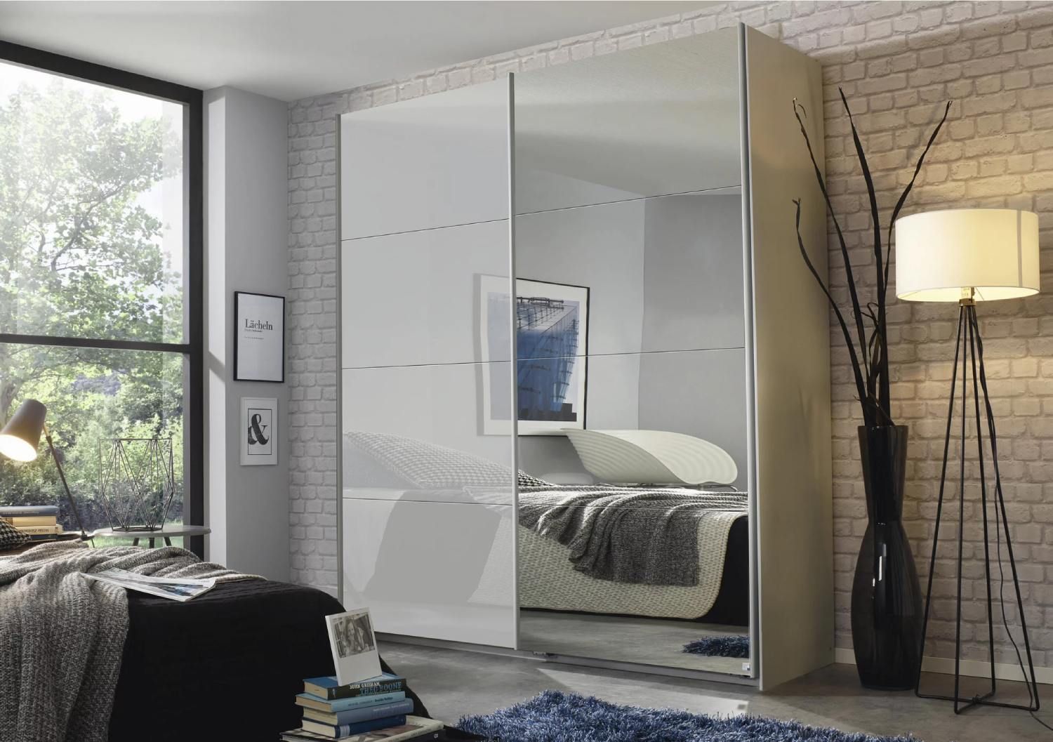 Oakwood Rauch Luma 181cm 2 Door Sliding Wardrobe with 1 Glass Door and 1 Mirror Door
