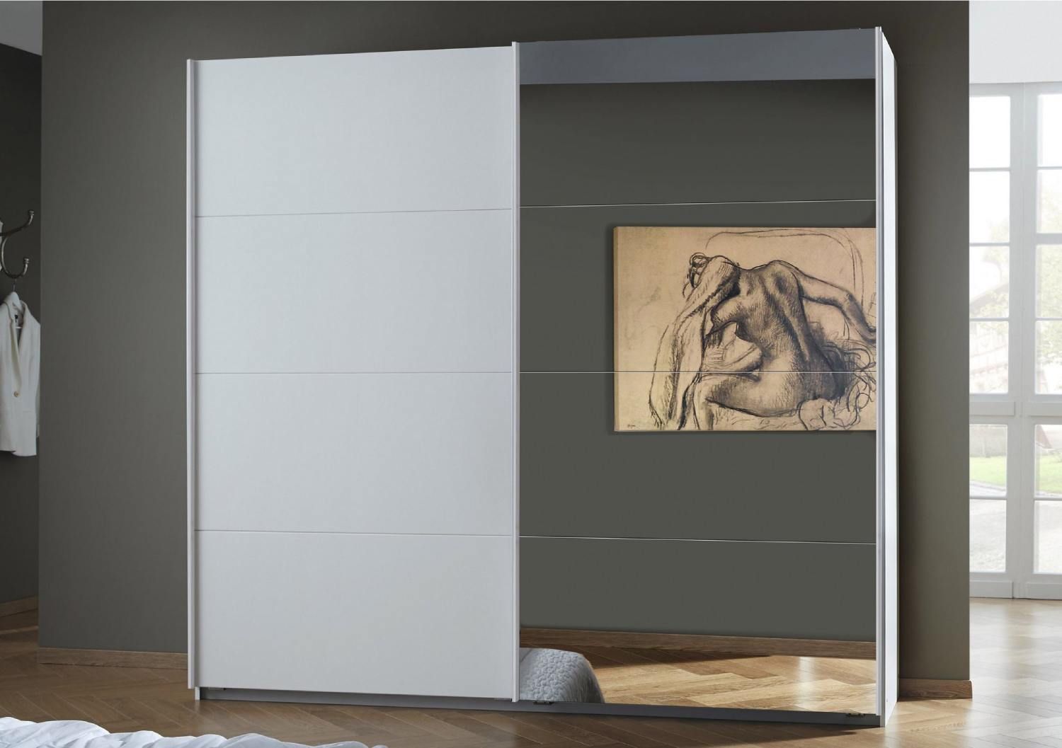 Oakwood Rauch Luma 226cm 2 Door Sliding Wardrobe with 1 Decor Door and 1 Mirror Door
