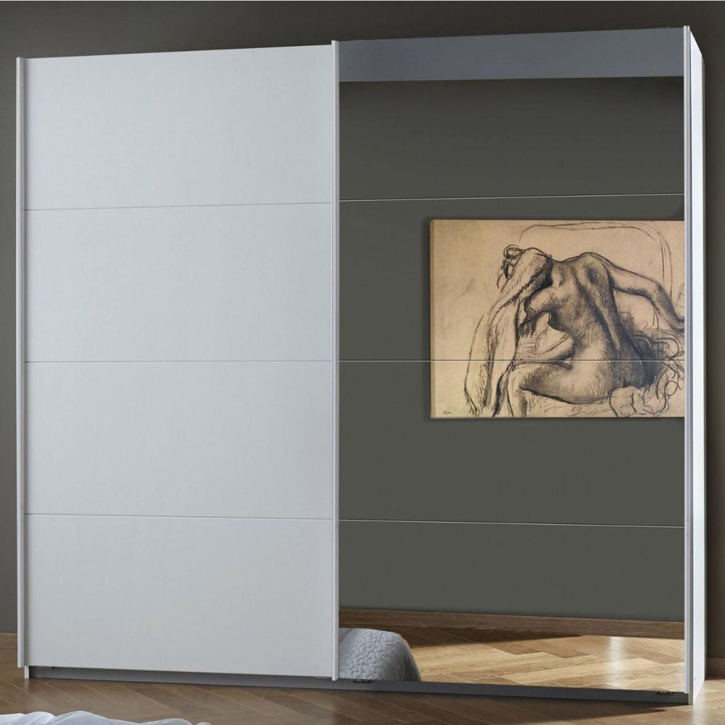 Oakwood Rauch Luma 226cm 2 Door Sliding Wardrobe with 1 Decor Door and 1 Mirror Door