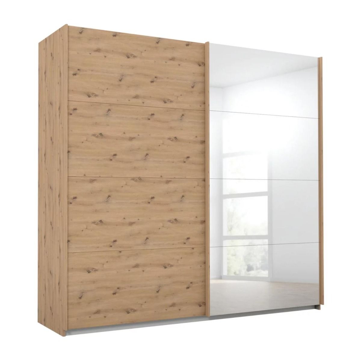 Oakwood Rauch Luma 226cm 2 Door Sliding Wardrobe with 1 Decor Door and 1 Mirror Door