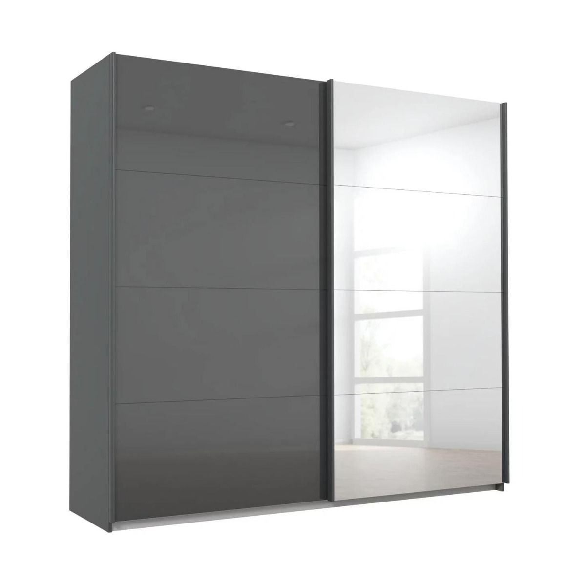 Oakwood Rauch Luma 226cm 2 Door Sliding Wardrobe with 1 Glass Door and 1 Mirror Door
