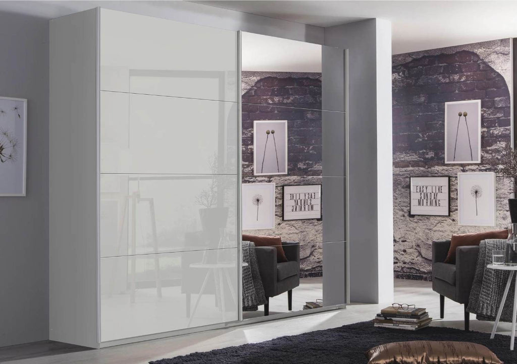 Oakwood Rauch Luma 226cm 2 Door Sliding Wardrobe with 1 Glass Door and 1 Mirror Door