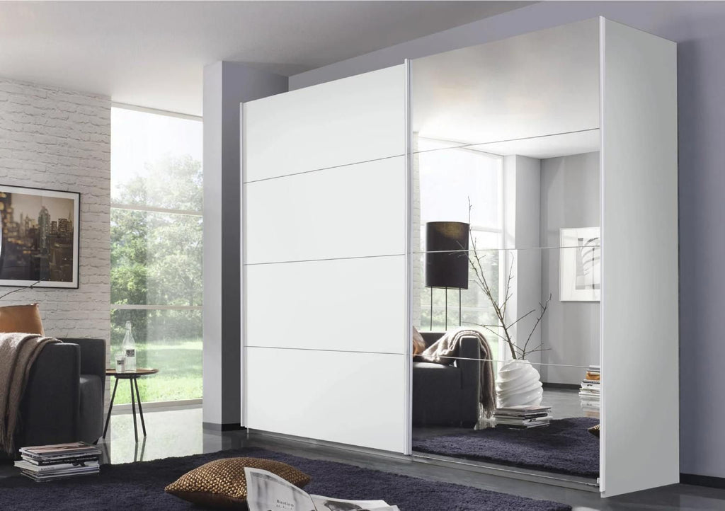 Oakwood Rauch Luma 271cm 2 Door Sliding Wardrobe with 1 Decor Door and 1 Mirror Door