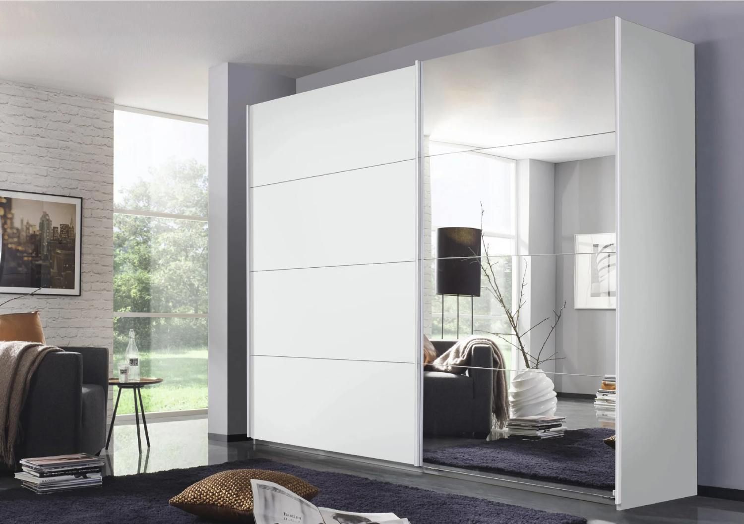 Oakwood Rauch Luma 271cm 2 Door Sliding Wardrobe with 1 Decor Door and 1 Mirror Door