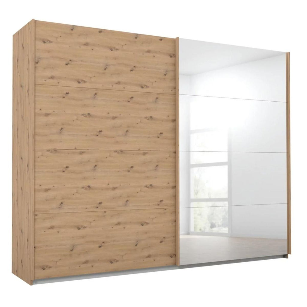 Oakwood Rauch Luma 271cm 2 Door Sliding Wardrobe with 1 Decor Door and 1 Mirror Door