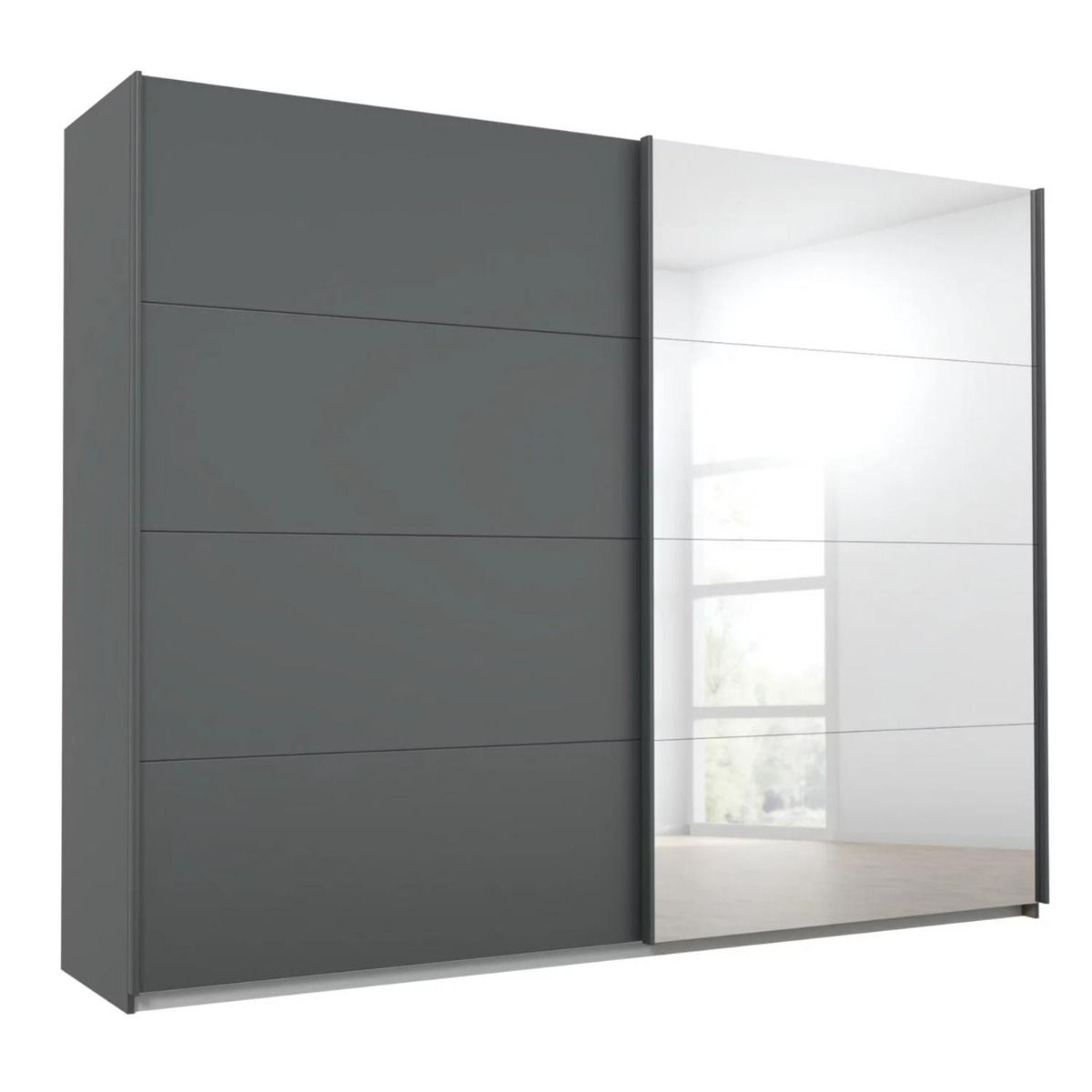 Oakwood Rauch Luma 271cm 2 Door Sliding Wardrobe with 1 Decor Door and 1 Mirror Door
