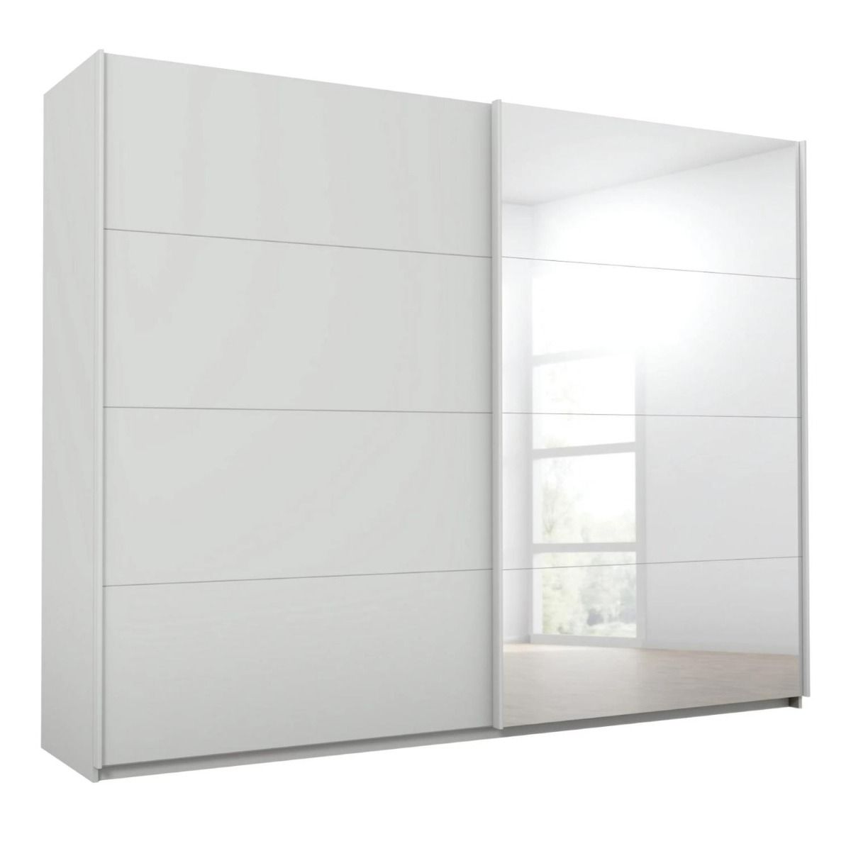 Oakwood Rauch Luma 271cm 2 Door Sliding Wardrobe with 1 Decor Door and 1 Mirror Door